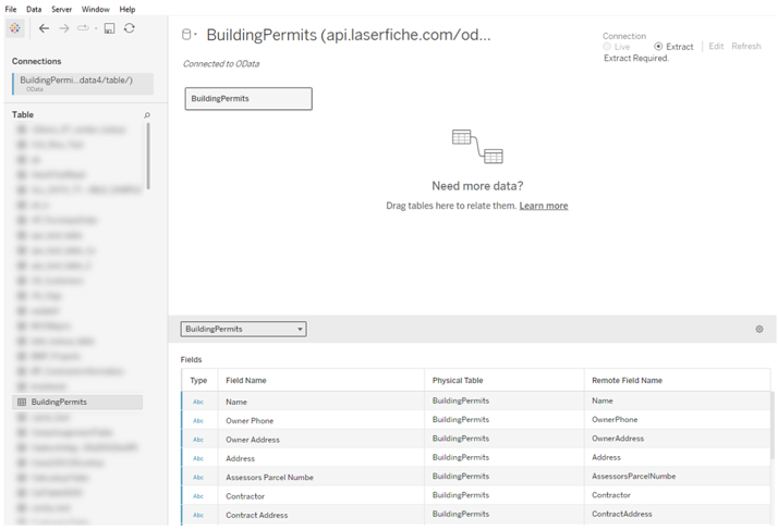 View OData schema in Tableau