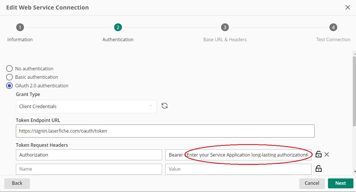 Laserfiche API US Cloud - Web Service Connection