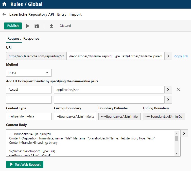 Laserfiche Repository API - Entry - Import - Web Request Rule