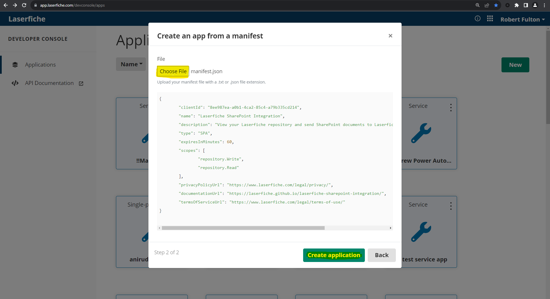 Registering App in Laserfiche Laserfiche SharePoint Online Integration